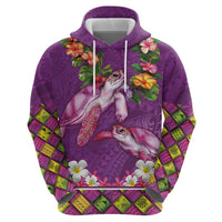 Hawaiian Lei Turtle and Plumeria Zip Hoodie Polynerian Art Tattoo-Mauve Color LT03 - Polynesian Pride