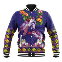 Hawaiian Lei Turtle and Plumeria Baseball Jacket Polynerian Art Tattoo-Navy Color LT03 Unisex Navy - Polynesian Pride