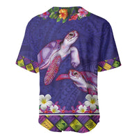 Hawaiian Lei Turtle and Plumeria Baseball Jersey Polynerian Art Tattoo-Navy Color