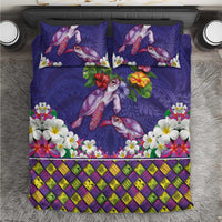 Hawaiian Lei Turtle and Plumeria Bedding Set Polynerian Art Tattoo-Navy Color