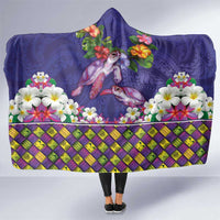 Hawaiian Lei Turtle and Plumeria Hooded Blanket Polynerian Art Tattoo-Navy Color LT03 One Size Navy - Polynesian Pride
