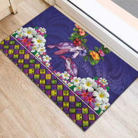 Hawaiian Lei Turtle and Plumeria Rubber Doormat Polynerian Art Tattoo-Navy Color LT03 - Polynesian Pride