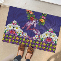 Hawaiian Lei Turtle and Plumeria Rubber Doormat Polynerian Art Tattoo-Navy Color LT03 - Polynesian Pride