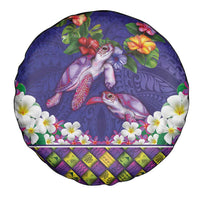Hawaiian Lei Turtle and Plumeria Spare Tire Cover Polynerian Art Tattoo-Navy Color