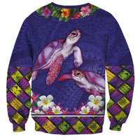 Hawaiian Lei Turtle and Plumeria Sweatshirt Polynerian Art Tattoo-Navy Color LT03 - Polynesian Pride