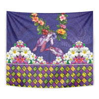 Hawaiian Lei Turtle and Plumeria Tapestry Polynerian Art Tattoo-Navy Color