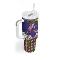 Hawaiian Lei Turtle and Plumeria Tumbler With Handle Polynerian Art Tattoo-Navy Color LT03 - Polynesian Pride