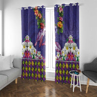 Hawaiian Lei Turtle and Plumeria Window Curtain Polynerian Art Tattoo-Navy Color LT03 With Grommets Navy - Polynesian Pride