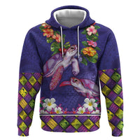 Hawaiian Lei Turtle and Plumeria Zip Hoodie Polynerian Art Tattoo-Navy Color LT03 Pullover Hoodie Navy - Polynesian Pride
