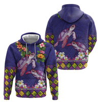Hawaiian Lei Turtle and Plumeria Zip Hoodie Polynerian Art Tattoo-Navy Color LT03 - Polynesian Pride