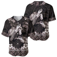 Hawaiian Lei Turtle and Plumeria Baseball Jersey Polynerian Art Tattoo-Grayscale Mode