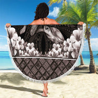 Hawaiian Lei Turtle and Plumeria Beach Blanket Polynerian Art Tattoo-Grayscale Mode LT03 - Polynesian Pride