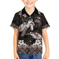 Hawaiian Lei Turtle and Plumeria Family Matching Tank Maxi Dress and Hawaiian Shirt Polynerian Art Tattoo-Grayscale Mode