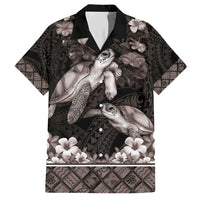 Hawaiian Lei Turtle and Plumeria Hawaiian Shirt Polynerian Art Tattoo-Grayscale Mode LT03 Black - Polynesian Pride