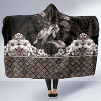 Hawaiian Lei Turtle and Plumeria Hooded Blanket Polynerian Art Tattoo-Grayscale Mode LT03 One Size Black - Polynesian Pride