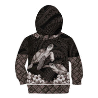 Hawaiian Lei Turtle and Plumeria Kid Hoodie Polynerian Art Tattoo-Grayscale Mode