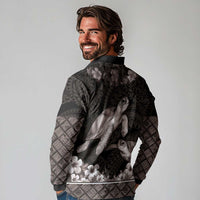 Hawaiian Lei Turtle and Plumeria Long Sleeve Polo Shirt Polynerian Art Tattoo-Grayscale Mode LT03 - Polynesian Pride