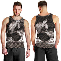 Hawaiian Lei Turtle and Plumeria Men Tank Top Polynerian Art Tattoo-Grayscale Mode LT03 - Polynesian Pride