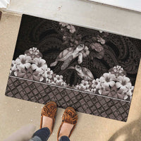 Hawaiian Lei Turtle and Plumeria Rubber Doormat Polynerian Art Tattoo-Grayscale Mode LT03 - Polynesian Pride