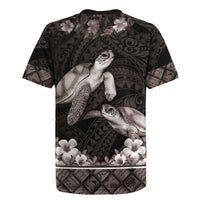 Hawaiian Lei Turtle and Plumeria Rugby Jersey Polynerian Art Tattoo-Grayscale Mode
