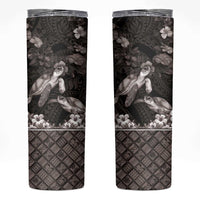 Hawaiian Lei Turtle and Plumeria Skinny Tumbler Polynerian Art Tattoo-Grayscale Mode