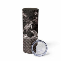 Hawaiian Lei Turtle and Plumeria Skinny Tumbler Polynerian Art Tattoo-Grayscale Mode