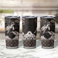 Hawaiian Lei Turtle and Plumeria Tumbler Cup Polynerian Art Tattoo-Grayscale Mode