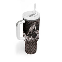 Hawaiian Lei Turtle and Plumeria Tumbler With Handle Polynerian Art Tattoo-Grayscale Mode LT03 - Polynesian Pride