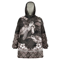Hawaiian Lei Turtle and Plumeria Wearable Blanket Hoodie Polynerian Art Tattoo-Grayscale Mode LT03 One Size Black - Polynesian Pride