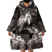 Hawaiian Lei Turtle and Plumeria Wearable Blanket Hoodie Polynerian Art Tattoo-Grayscale Mode LT03 - Polynesian Pride