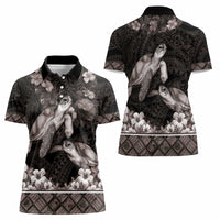 Hawaiian Lei Turtle and Plumeria Women Polo Shirt Polynerian Art Tattoo-Grayscale Mode LT03 - Polynesian Pride