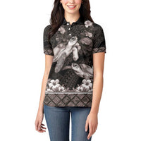 Hawaiian Lei Turtle and Plumeria Women Polo Shirt Polynerian Art Tattoo-Grayscale Mode LT03 - Polynesian Pride