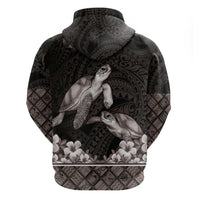 Hawaiian Lei Turtle and Plumeria Zip Hoodie Polynerian Art Tattoo-Grayscale Mode LT03 - Polynesian Pride