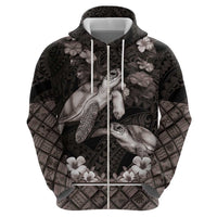Hawaiian Lei Turtle and Plumeria Zip Hoodie Polynerian Art Tattoo-Grayscale Mode LT03 - Polynesian Pride