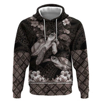 Hawaiian Lei Turtle and Plumeria Zip Hoodie Polynerian Art Tattoo-Grayscale Mode LT03 Pullover Hoodie Black - Polynesian Pride