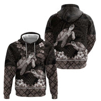 Hawaiian Lei Turtle and Plumeria Zip Hoodie Polynerian Art Tattoo-Grayscale Mode LT03 - Polynesian Pride