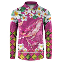 Hawaiian Plumeria and Humpback Whales Button Sweatshirt Polynerian Art Tattoo-Plum Pink Color LT03 Pink - Polynesian Pride