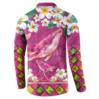 Hawaiian Plumeria and Humpback Whales Button Sweatshirt Polynerian Art Tattoo-Plum Pink Color LT03 - Polynesian Pride