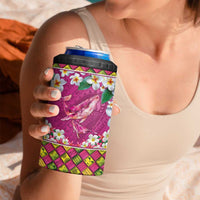 Hawaiian Plumeria and Humpback Whales 4 in 1 Can Cooler Tumbler Polynerian Art Tattoo-Plum Pink Color