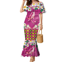 Hawaiian Plumeria and Humpback Whales Family Matching Mermaid Dress and Hawaiian Shirt Polynerian Art Tattoo-Plum Pink Color