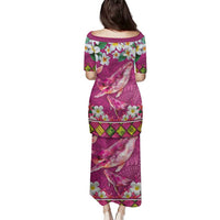 Hawaiian Plumeria and Humpback Whales Family Matching Puletasi and Hawaiian Shirt Polynerian Art Tattoo-Plum Pink Color