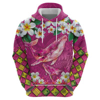 Hawaiian Plumeria and Humpback Whales Hoodie Polynerian Art Tattoo-Plum Pink Color