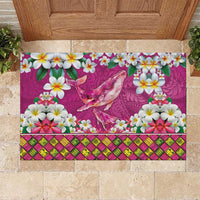 Hawaiian Plumeria and Humpback Whales Rubber Doormat Polynerian Art Tattoo-Plum Pink Color LT03 Pink - Polynesian Pride