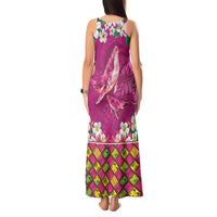 Hawaiian Plumeria and Humpback Whales Tank Maxi Dress Polynerian Art Tattoo-Plum Pink Color