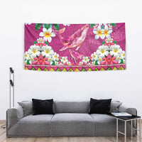Hawaiian Plumeria and Humpback Whales Tapestry Polynerian Art Tattoo-Plum Pink Color