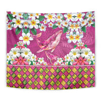 Hawaiian Plumeria and Humpback Whales Tapestry Polynerian Art Tattoo-Plum Pink Color