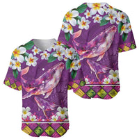 Hawaiian Plumeria and Humpback Whales Baseball Jersey Polynerian Art Tattoo-Mauve Color