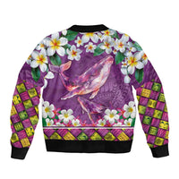 Hawaiian Plumeria and Humpback Whales Bomber Jacket Polynerian Art Tattoo-Mauve Color