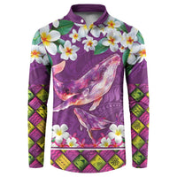Hawaiian Plumeria and Humpback Whales Button Sweatshirt Polynerian Art Tattoo-Mauve Color LT03 Purple - Polynesian Pride