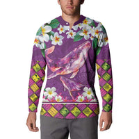 Hawaiian Plumeria and Humpback Whales Button Sweatshirt Polynerian Art Tattoo-Mauve Color LT03 - Polynesian Pride